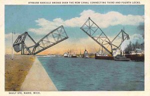 Strauss Bascule Bridge Canal Steamers Tug Sault Ste Marie Michigan postcard