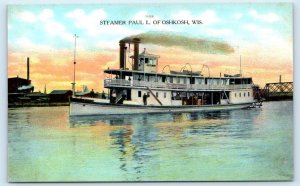 OSHKOSH, WI Wisconsin~ STEAMER PAUL L. ~ c1910s Winnebago County Ship Postcard