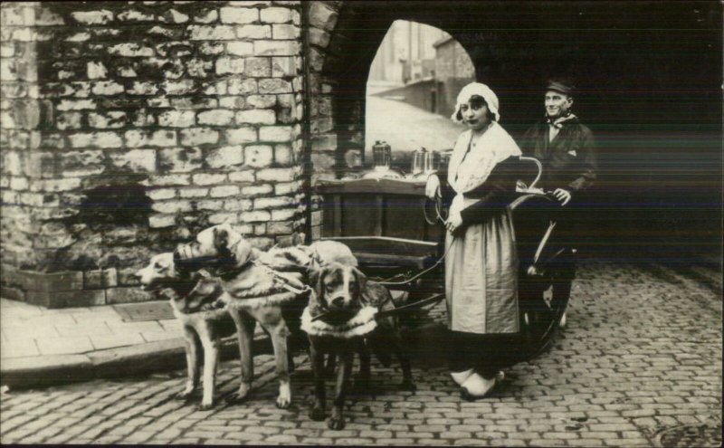 Flemish Milk Wagon Pulled by Dogs Belgium 1933 Chicago World's Fair RPPC