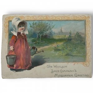 The Woolson Spice Company's Midsummer Greeting Trade Card, Trimmed