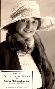 c1915 Advertising RPPC Art Fashion Studios Stadler Photographing Co. Woman Hat