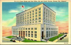 Kansas Stadt MO Missouri US Court Haus Und Post Büro Unp Vtg Leinen Postkarte