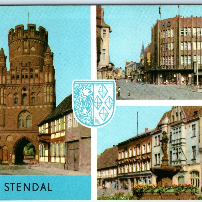 c1970s Stendal, Germany Greetings Downtown Multi View Uenglinger Tor 4x6 PC M6