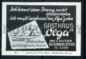 500293 GERMANY Gasthaus OLGA ADVERTISING Vintage match label