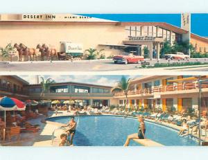 Unused 1950's OLD CARS & DESERT INN MOTEL Miami Beach Florida FL s5697@