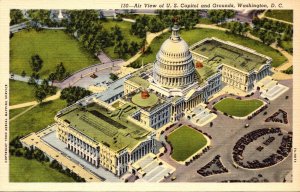 Washington D C Aerial View Of United States Capitol and Grounds Curteich