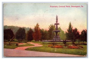 Central Park Fountain Davenport Iowa IA DB Postcard Y4