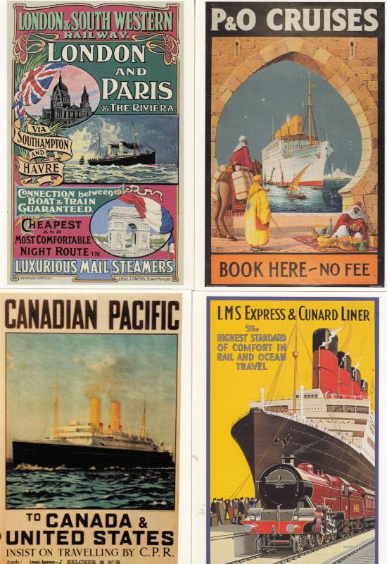 Canadian Pacific Ship LSWR Railways 4x Travel Poster Advertising Postcard s