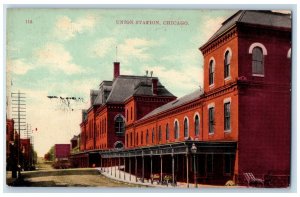 c1910's Union Station Chicago Illinois IL, Railroad Train Depot Antique Postcard