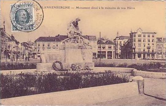 Belgium Blankenberghe Monument eleve a la memoire de nos Heros 1928