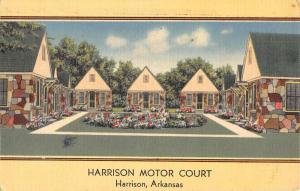 Harrison Arkansas Motor Court Street View Linen Antique Postcard K21887