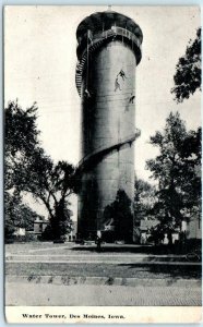 DES MOINES, Iowa  IA    WATER TOWER ~ People Hanging from Ropes c1910s Postcard