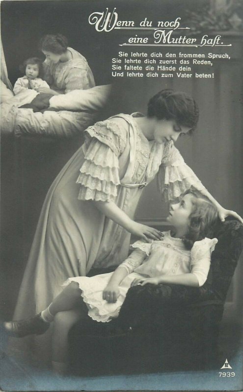 if you still have a mother series early postcard woman daughter pray