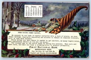 Minneapolis Minnesota Postcard First National Bank Advertisement Calendar 1911