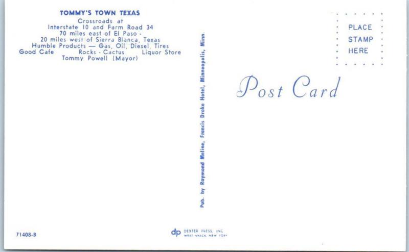 FORT QUITMAN, Texas  TX    Roadside  TOMMY'S TOWN  Hudspeth County  Postcard*