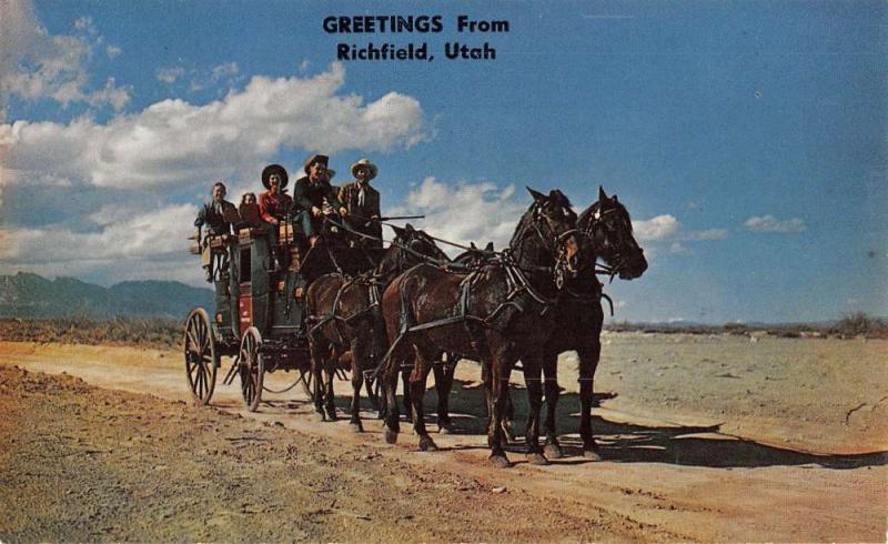 Richfield Utah Greetings Horse Carriage Vintage Postcard K36325