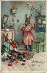 Easter / Ostern -- DRESSED RABBITS painting Eggs, gel finish