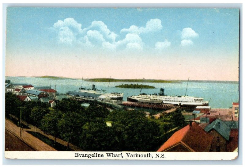 c1910 Evangeline Wharf Yarmouth Nova Scotia Canada Antique Unposted Postcard