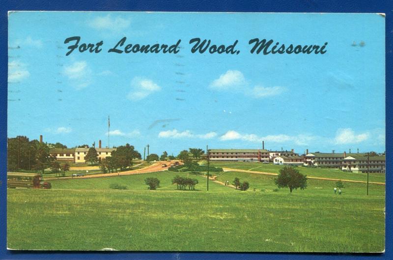 Fort Leonard Wood Missouri mo barracks bus distance view postcard