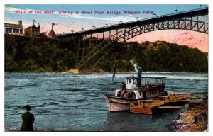 Antique Maid of the Mist Landing & Steel Arch Bridge, Niagara Falls, NY Postcard