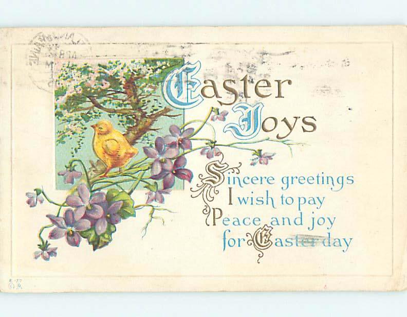 Divided-Back Easter CHICK IN THE PURPLE FLOWERS o6516