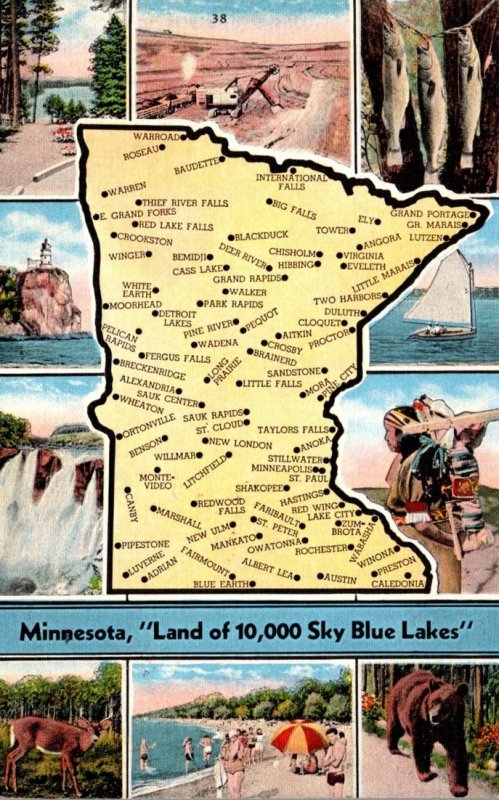 Minnesota With Map From The Land Of The Sky Blue Water 1943 Curteich