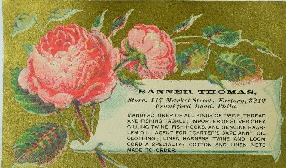 Banner Thomas Mfg. Fishing Tackle Twine Haarlem Oil Image Of Pink Roses ...