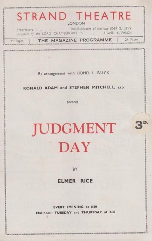 Judgment Day Elmer Rice Old Strand Theatre London Theatre Programme