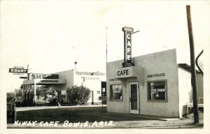 Postcard RPPC 1930s Arizona Bowie Shell gas station pumps Hwy Cafe AZ24-2257