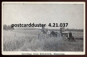 h634 - HALLOCK Minnesota Postcard 1910s Farming Threshing Tractor by Brown