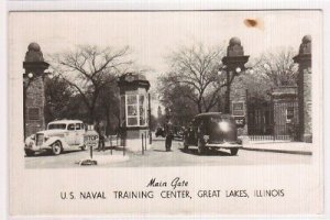 Gate US Navy Base Cars Great Lakes IL '45 RP postcard