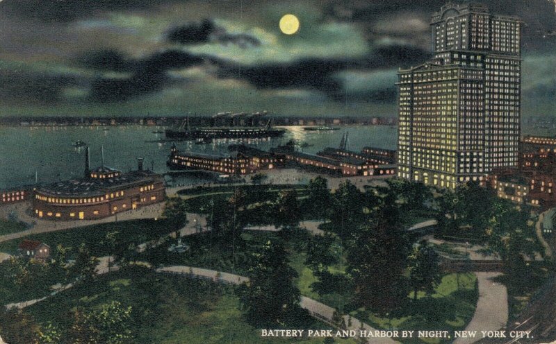 USA Battery Park And Harbour By Night New York City Unposted 03.64