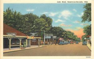 Autos 1940s Lake road Geneva on the Lake Ohio Teich linen postcard 1028
