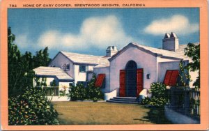 Postcard CA Brentwood Heights  - Home of Gary Cooper