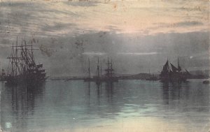 Russia 1909 Sailing Boats at Sea at night Moonlight vintage postcard