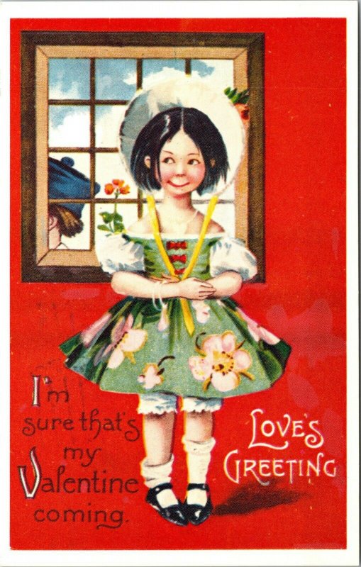 VINTAGE VALENTINES DAY LOVES GREETINGS GIRL BOY DUTCH ART POSTCARD  