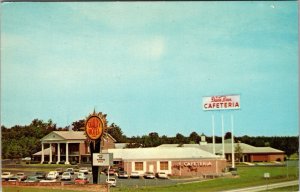 Perry Georgia~Quality Courts Motel~Davis Bros Cafeteria~1950s Cars~Postcard JC16