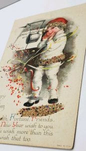 Happy New Year ADORABLE Little Girl on RADIO Beaded Confetti 1924 Postcard C19