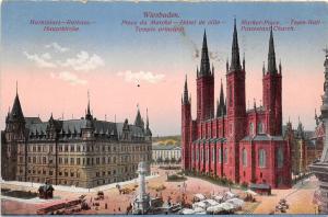 B93386 wiesbaden  town hall market place protestant church   germany