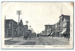 c1905's Court Street Looking West Carriage Railroad Kankakee Illinois Postcard