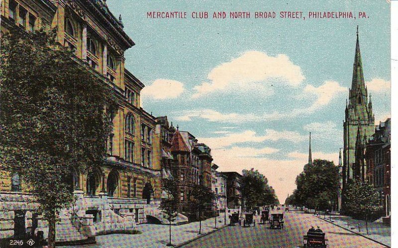 Postcard Mercantile Club and North Broad Street Philadelphia PA