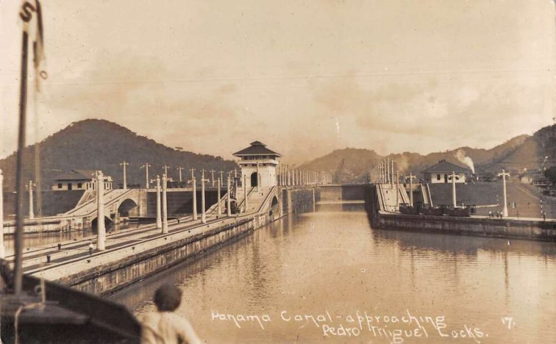 Canal Zone Panama Approaching Pedro Miguel Locks Real Photo Postcard AA40686