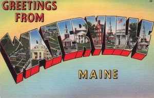 Beautiful Linen Large Letter, Waterville, Maine, Me .,Tichnor Pub, Old Postcard