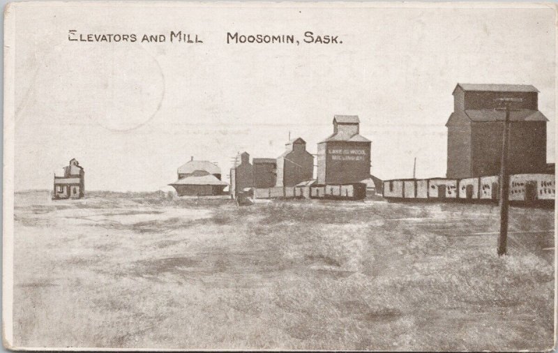 Moosomin SK Grain Elevators and Mill Saskatchewan Sask c1909 Litho Postcard E80
