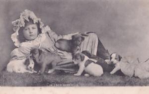 In Loco Parentis Child Looking After Dog Puppy Family Antique Dogs Postcard