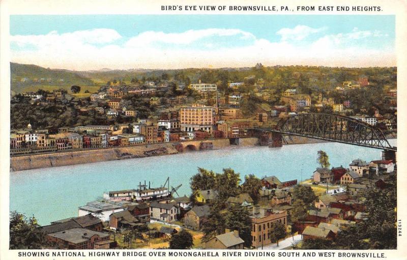 BROWNSVILLE, PA Pennsylvania  HOMES~RIVER BRIDGE Fayette County c1920's Postcard