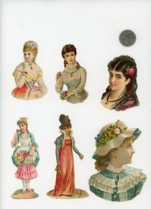 1880's Lovely Victorian Women Lot of 6 Die Cut Victorian Scrap X472