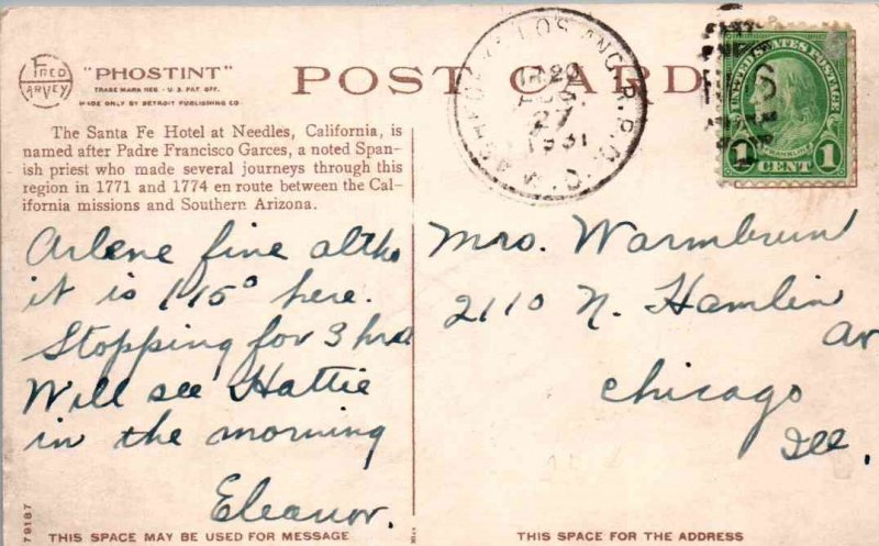 Needles, California -The El Garces, Sante Fe Hotel - 1931