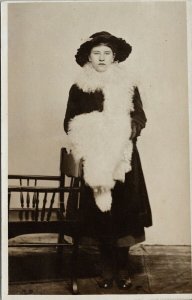 Portrait of Woman White Scarf Dark Hat Rex Postal RPPC Postcard G13