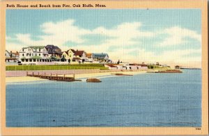 Bath House and Beach from Pier, Oak Bluffs MA Vintage Postcard W23